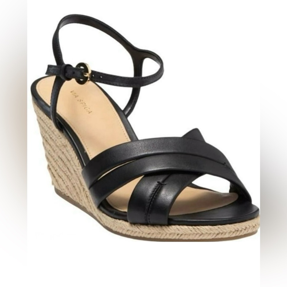 New in box. Via Spiga black espadrille wedges. Size 8.